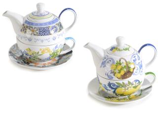 Set cana,ceainic si farfurie portelan  Agrumi del Mediterraneo