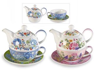 Set cana, ceainic si farfurie portelan  Flori salbatice  1buc