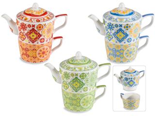 Set cana si ceainic din portelan  Maiolica Geometric