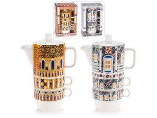 Set ceainic din portelan  Palazzi  cu 2 cesti in cutie cadou