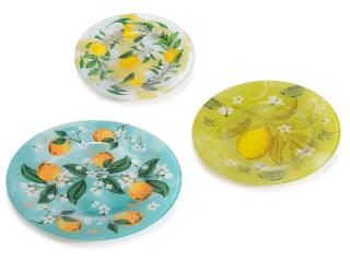 Set de 3 farfurii rotunde din sticla decorate cu lamai