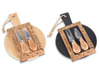 Set placi de taiat din bambus sau ardezie cu 2 tacamuri (1buc)