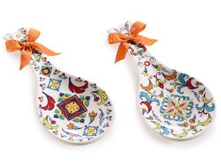 Suport lingura ceramica cu decoratiuni in relief din majolica si fundita 1buc