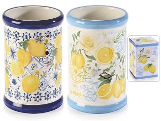 Suport pentru ustensile din ceramica cu decoratiuni de citrice si majolica-1 buc