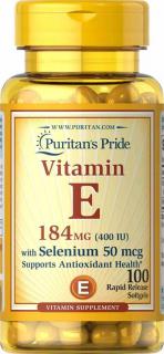 Puritan s Pride Vitamin E 184 mg (400 IU) with Selenium 50 mcg 100 softgels