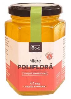 Miere poliflora bio, cruda, nefiltrata, 375g Obio