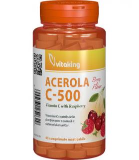 Vitamina C 500 mg cu acerola cu gust de capsuni - 40 comprimate masticabile, Vit