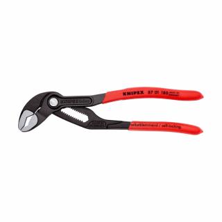 Cleste reglabil KNIPEX Cobra, 180 mm pentru instalatori, cleste papagal, dispozitiv autoblocare, mansoane manere rosii, cleste aligator, 87 01 180