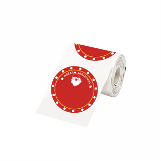 Etichete rotunde plastic rosu Mos Craciun O 50 mm pentru imprimanta AIMO Phomemo M110 M200 M220 140HE