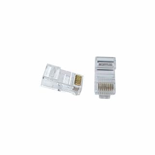 Mufa modulara RJ45 sertizare 8 pini 8 contacte Pass-through CAT6, contacte aurite, pentru crimpare, PVC transparent, tip tata, 100 buc set