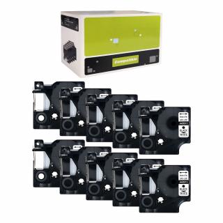 Set 10 Etichete 9mm x 7m negru alb compatibile Dymo S0720780 40913, pentru gama Dymo Labelamanger si Aimo D1600