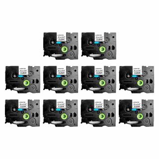 Set 10 Etichete HQ compatibile Brother TZe-131 12mm x 8m Negru Transparent Caseta Neagra