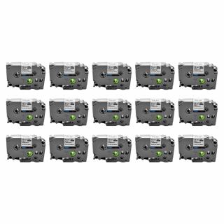 Set 15 Etichete compatible Brother TZe-231 12mm x 8m negru alb caseta gri
