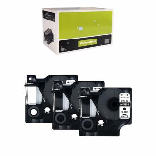 Set 3 Etichete 19mm x 7m negru alb  compatibile Dymo S0720830 45803, pentru gama Dymo Labelamanger