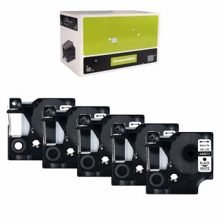 Set 5 Etichete 9mm x 7m negru alb compatibile Dymo S0720780 40913, pentru gama Dymo Labelamanger si Aimo D1600