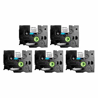 Set 5 Etichete HQ compatibile Brother TZe-131 12mm x 8m Negru Transparent Caseta Neagra