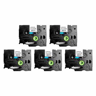 Set 5 Etichete HQ compatibile Brother TZe-221  9mm x 8m Negru Alb Caseta Neagra