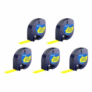 Set 5 Etichete plastic galben  12mm x 4m  compatibile Dymo Letratag 91200    S0721510, functioneaza si cu Imprimanta AIMO P12