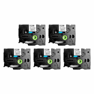 Set 5 Etichete SG compatibile Brother TZe-221  9mm x 8m Negru Alb Sanco Grup SG