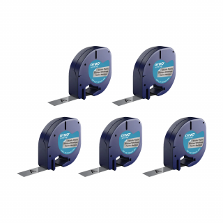 Set 5 x Etichete originale plastic argintiu 12mm x 4m DYMO LetraTag 91208 S0721730