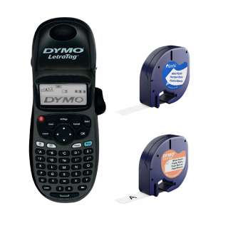 Set Imprimanta termica portabila DYMO LetraTag 100H Black Edition ABC etichete plastic autocolante si o banda hartie