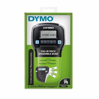 Start kit  DYMO LabelManager  160 aparat etichetat  cu 3 x Banda originala DYMO D1 D1 12mm x 7m negru alb