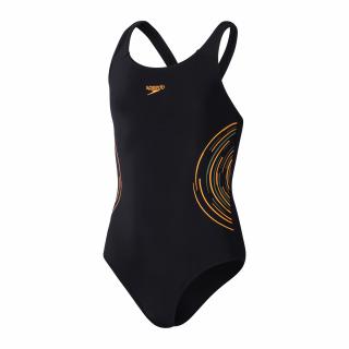 Costum inot fete Speedo Placement Muscleback negru portocaliu