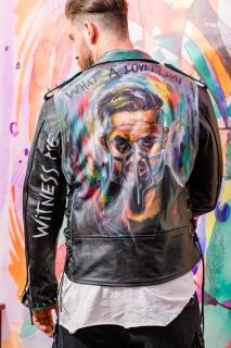 Geaca de piele barbati biker Mad Max colorata si cu tinte