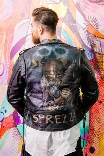 Geaca de piele barbati biker Viking colorata si cu tinte