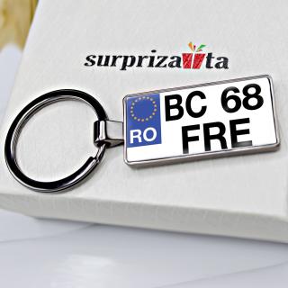 Breloc auto personalizat cu text, data si numar auto