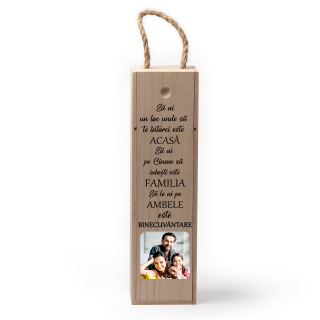 Cutie de vin personalizata cu model cu poza si text Familia