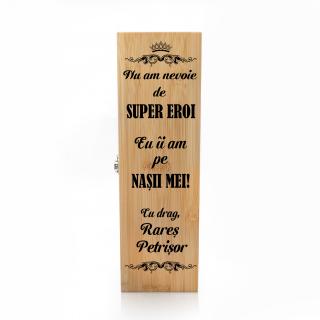Cutie de vin personalizata Premium cu model Nasi Nu am nevoie de super eroi