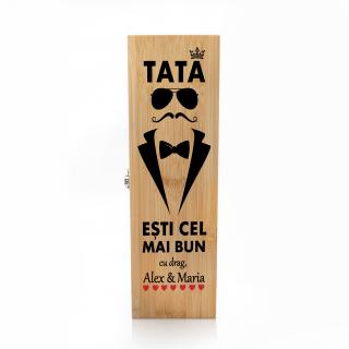 Cutie de vin personalizata Premium cu model TATA si text