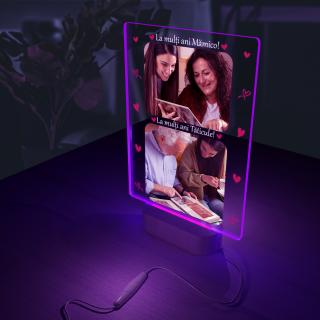 Lampa 3D LED Baza din Lemn Masiv personalizata cu text si data La multi ani