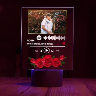 Lampa 3D LED personalizabila cu  poza si text Melodia nostra( QR Spotify Youtube)