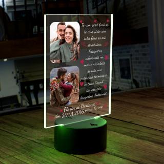 Lampa 3D LED personalizata cu 2 poze nume,data si text Te-am gasit fara sa te caut..