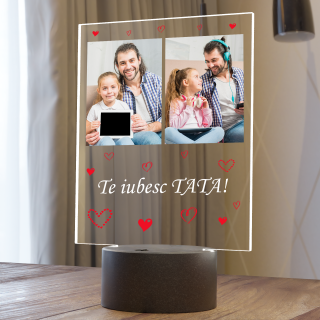 Lampa 3D luminoasa personalizata cu 2 poze si model text Te iubesc Tata 2