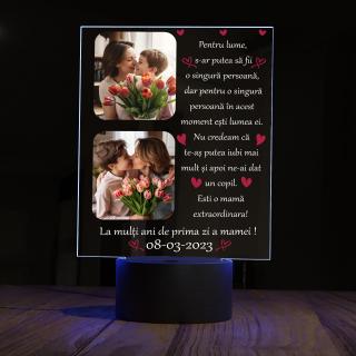 Lampa 3D luminoasa personalizata cu 2 poze si text de Ziua Mamei