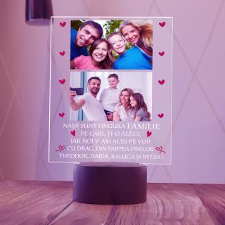 Lampa 3D luminoasa personalizata cu 2 poze si text Pentru Nasi