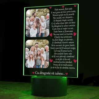 Lampa 3D luminoasa personalizata cu 2 poze si text Pentru Parinti