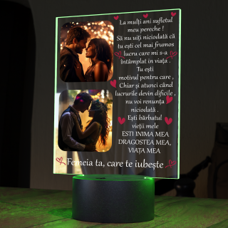 Lampa 3D luminoasa personalizata cu 2 poze si text Sufletul meu pereche