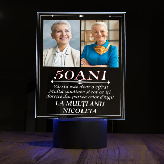 Lampa 3D luminoasa personalizata cu poza si text Aniversare 50 ani