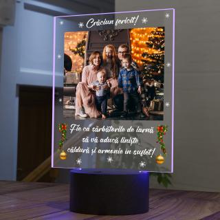 Lampa 3D luminoasa personalizata cu poza si text Craciun Fericit