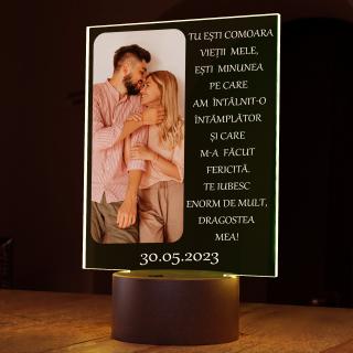 Lampa 3D luminoasa personalizata cu poza si text Iubirea vietii mele