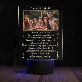 Lampa 3D luminoasa personalizata cu poza si text La multi ani Familiei