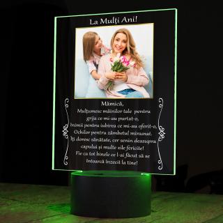 Lampa 3D luminoasa personalizata cu poza si text La multi ani Mama