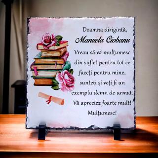 Placa de ardezie personalizata cu poza si text model  Doamna Diriginta
