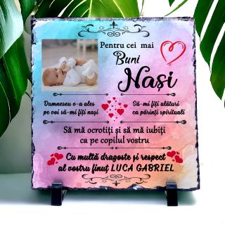 Placa de ardezie personalizata cu poza si text Pentru Nasi