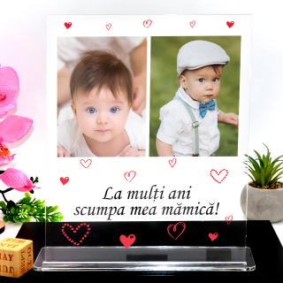 Placheta Plexiglas Premium personalizabila cu  3 poze si text, model pentru Nasi