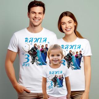 Set 3 tricouri aniversare parinti si copil cu nume si varsta FROZEN